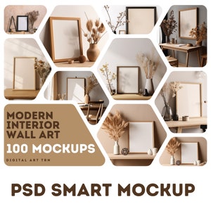 100 Modern Interior Wall Art Mockup Bundle (PSD, PNG)