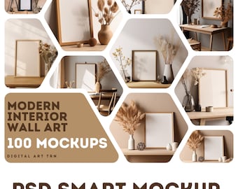100 Modern Interior Wall Art Mockup Bundle (PSD, PNG)