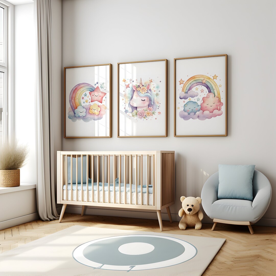Unicorn Nursery Wall Art - Printable Unicorn Wall Art Set, Girls Room ...