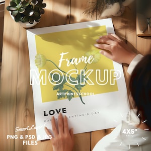 Poster Mockup With Person, 8x10 Close Up Flat lay Photoshop Mockup, Psd Poster Mockup, Artwork Mockup, Minimal Mockup, Poster Mockup Person