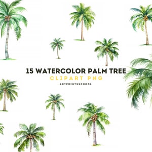Watercolor Palm Tree Clipart, Beach clipart, Tropical clipart bundle, Ocean clipart, Sea clipart, Scrapbook, Palm tree PNG, Card making