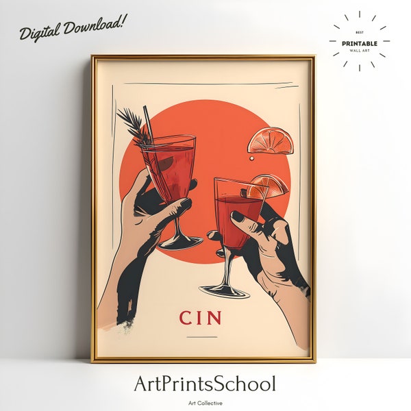 Cheers Print, Cin Cin Poster, Cin Cin Print, Bar Cart Print, Cocktail Posters, Kitchen Wall Art, Modern Art, Cheers Poster, Retro Wall Decor