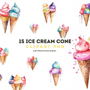Bunte Eistüte Clipart, Eistüten und Eisbecher, Eiscreme ClipArt, PNG-Grafiken, Sofort Download für kommerzielle Nutzung, digitale Kunst