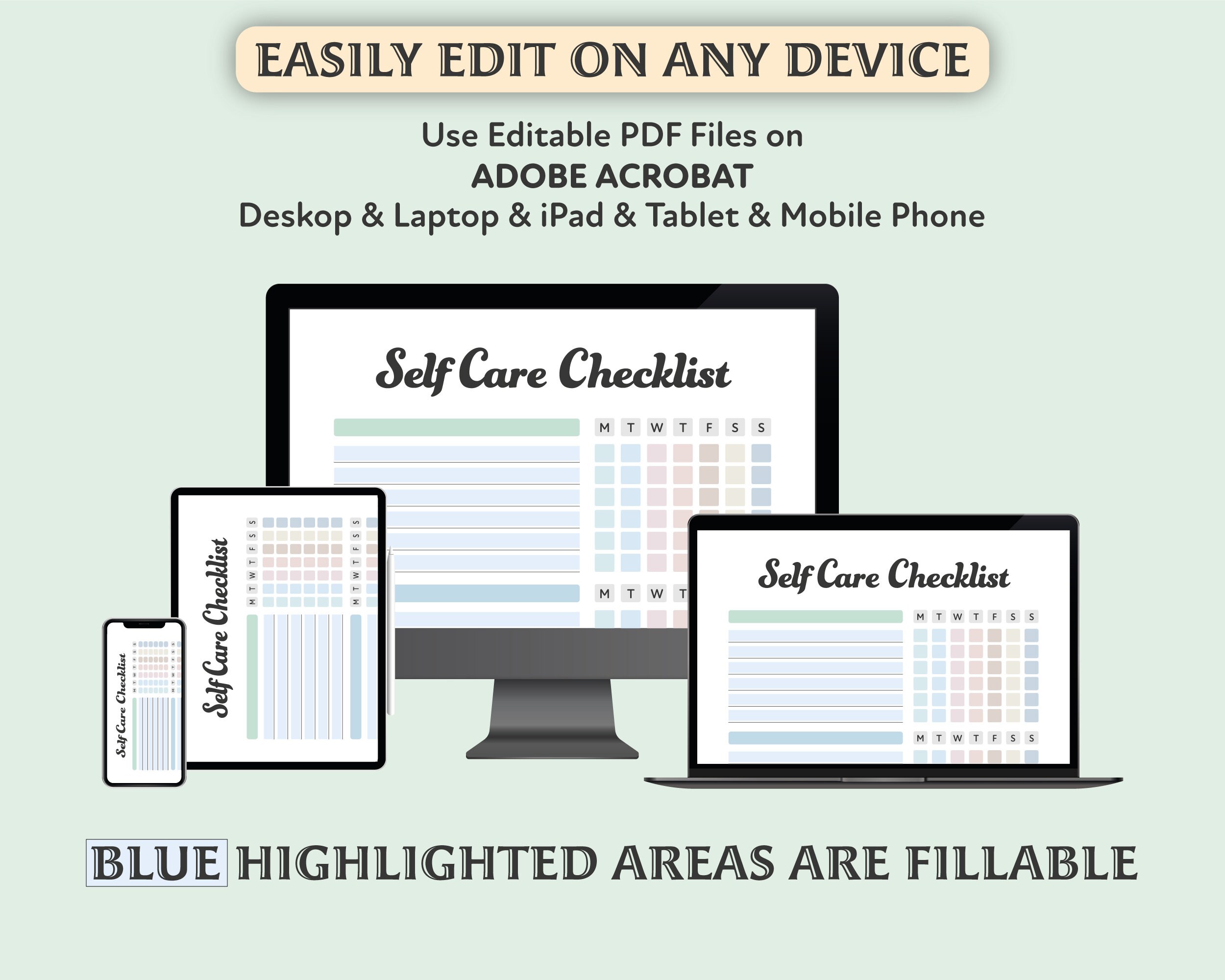 Buy Editable Self Care Checklist: Printable Wellness Planner (digital ...