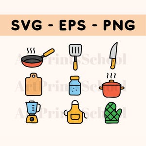 Kitchen Clipart Set: Colorful Cooking Doodle Elements (SVG, EPS, PNG)