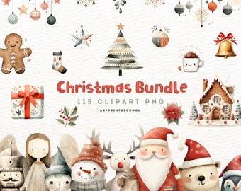 Christmas Clipart | Watercolor Christmas Bundle | Cute Christmas PNG Bundle | Scandinavian Clipart, Instant Digital Download, Commercial Use