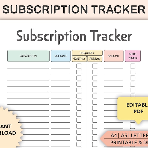 Editable Subscription and Membership Tracker for Organizing and Managing Your Records