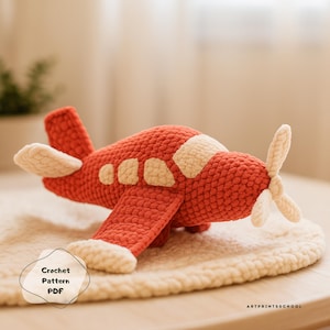 Plush Airplane Amigurumi Crochet Pattern PDF – Soft Red Toy Plane with Propeller – Baby Gift DIY – Instant Download