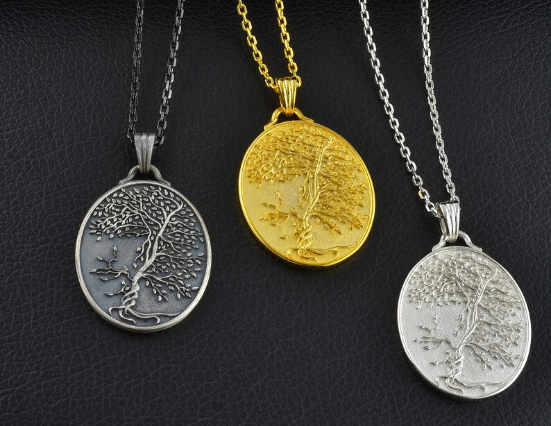 Gold Mens Life Tree Necklace Tree Face Silver Pendant With Etsy