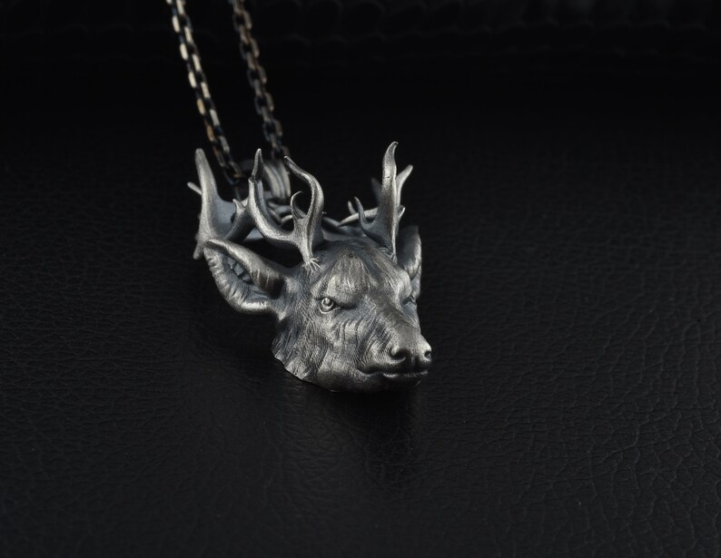 Silver Deer Men Necklace Sterling Silver Deer Head Pendant Etsy