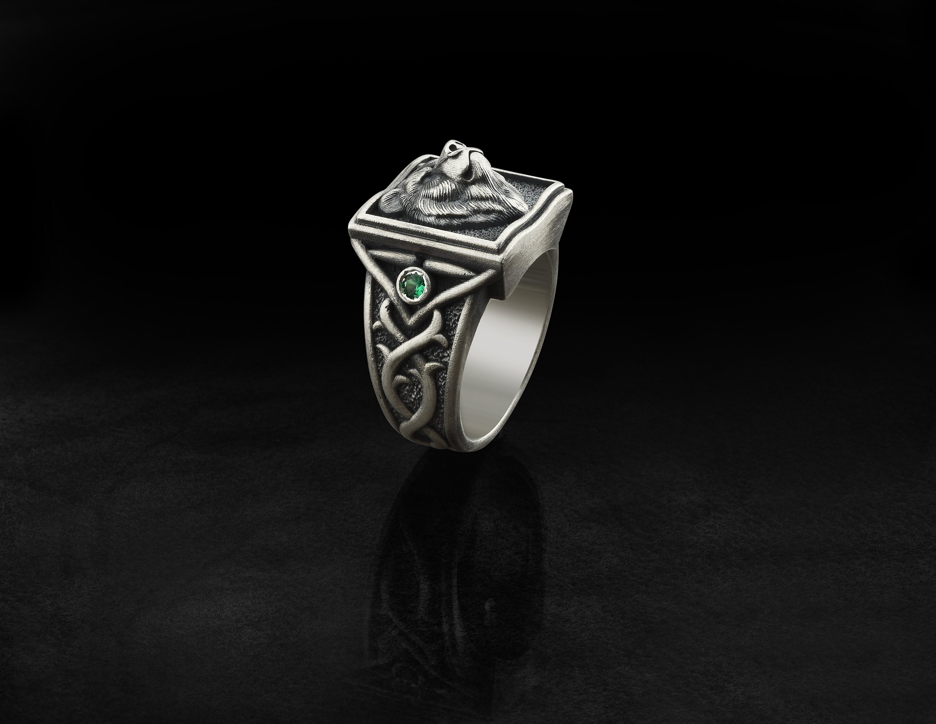 Bear Men Ring Solid Silver Bear Ring Gemstone Bear Etsy