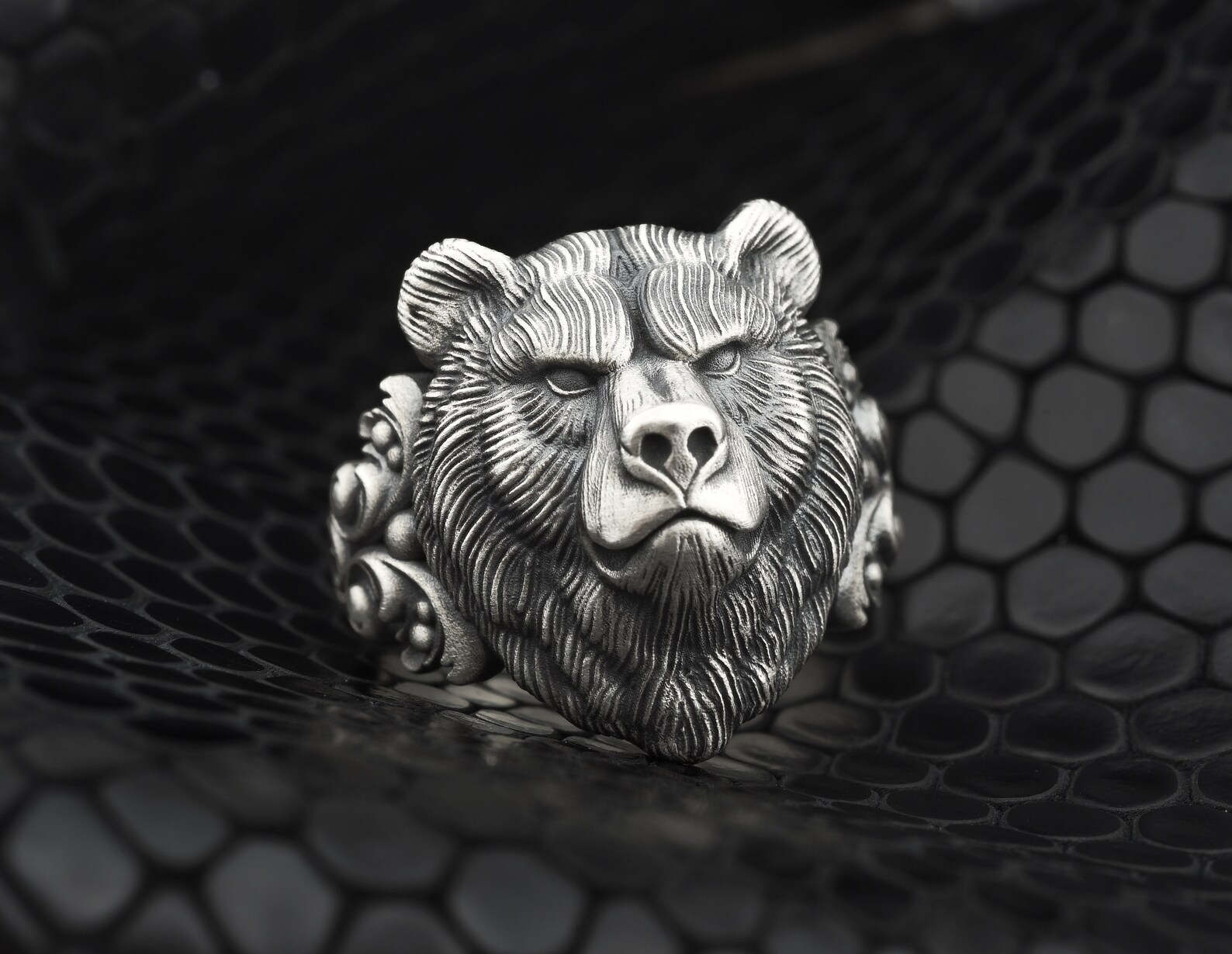 Silver Men Bear Ring Bear Head Men Ring Wild Bear Ring Etsy