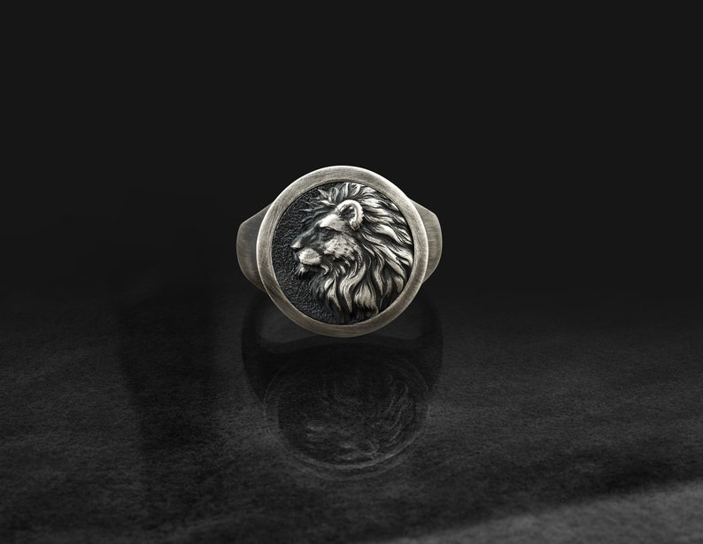 Silver African Lion Mens Ring Lion Head Mens Ring Etsy