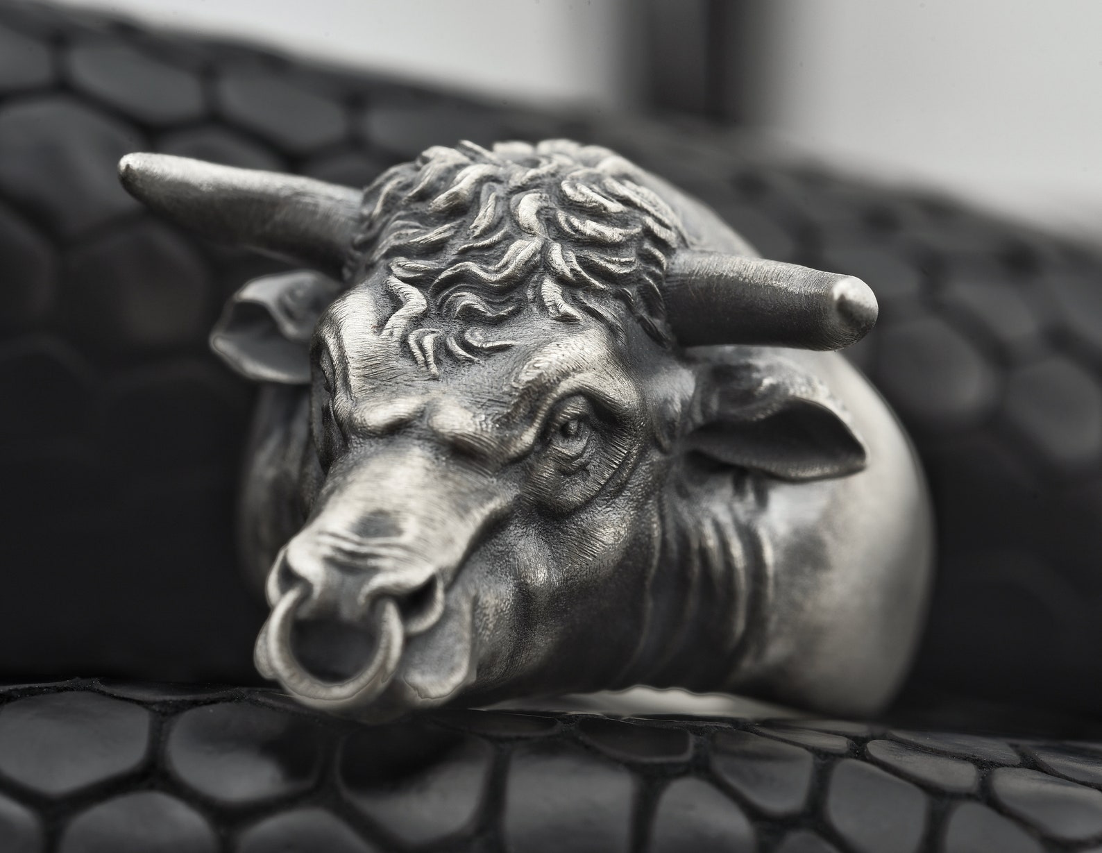 Solid Silver Bull Ring Mens Bull Ring 3D Bull Head Ring Etsy