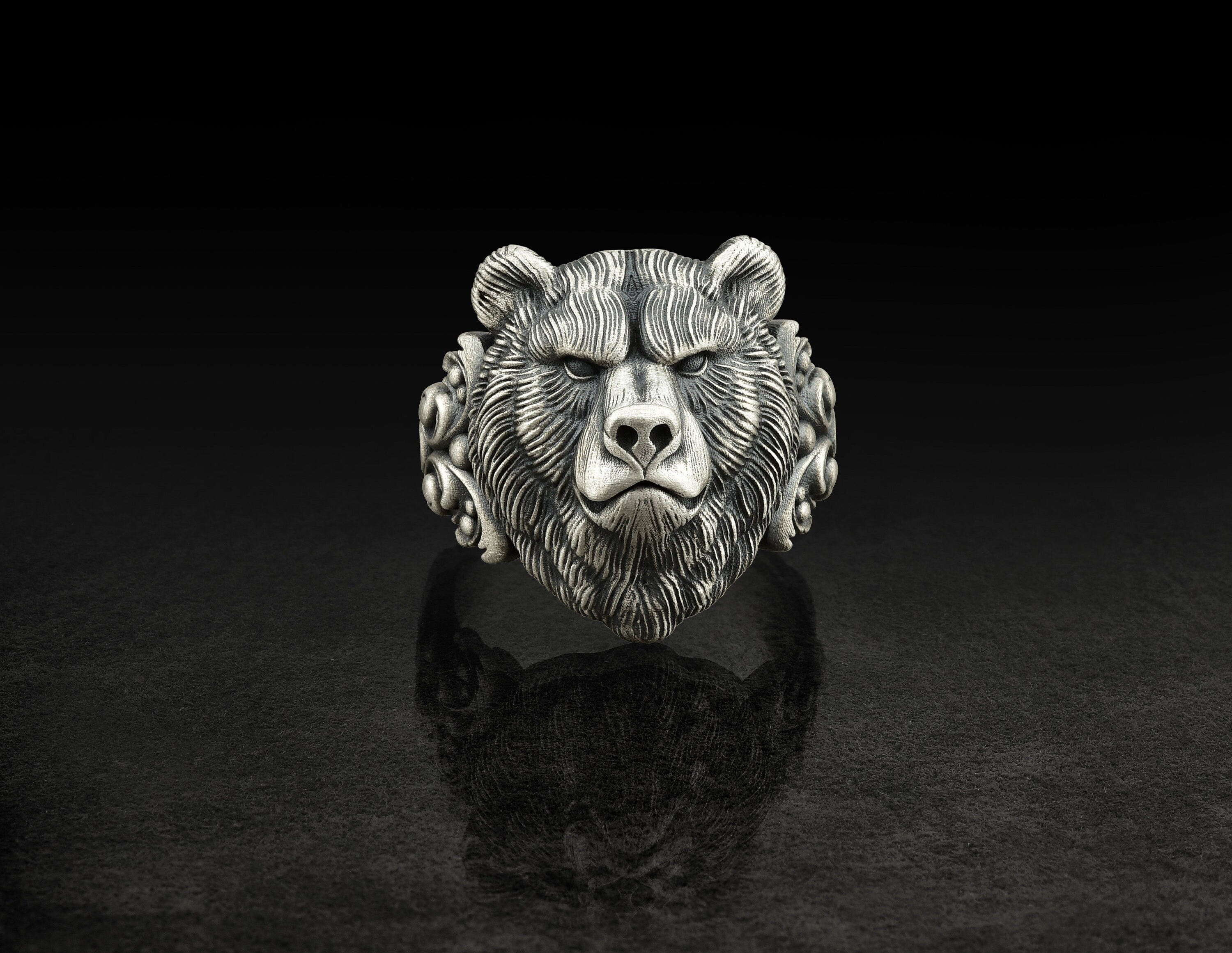 Silver Men Bear Ring Bear Head Men Ring Wild Bear Ring Etsy
