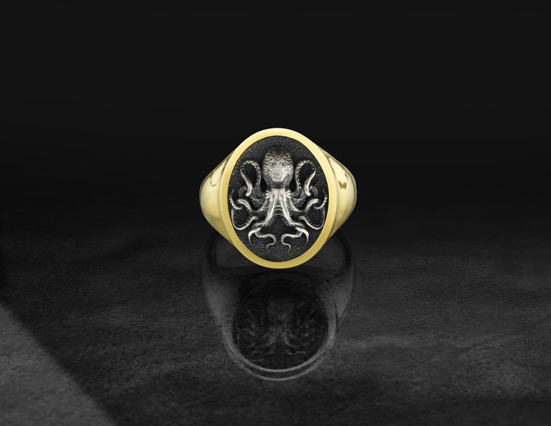 Octopus Mens Ring Gold Coated Shiny Silver and Etsy