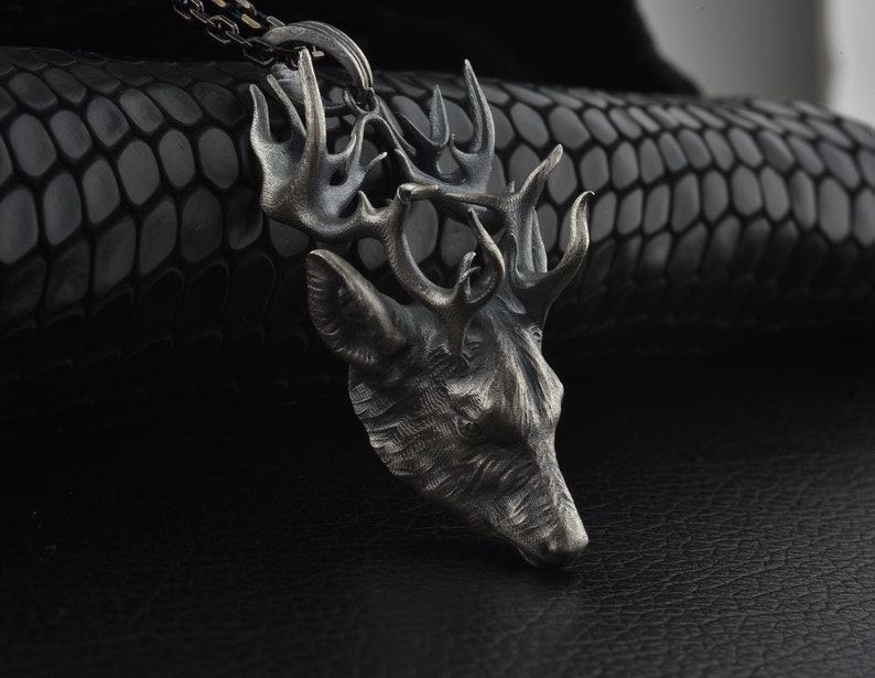 Silver Deer Men Necklace Sterling Silver Deer Head Pendant Etsy
