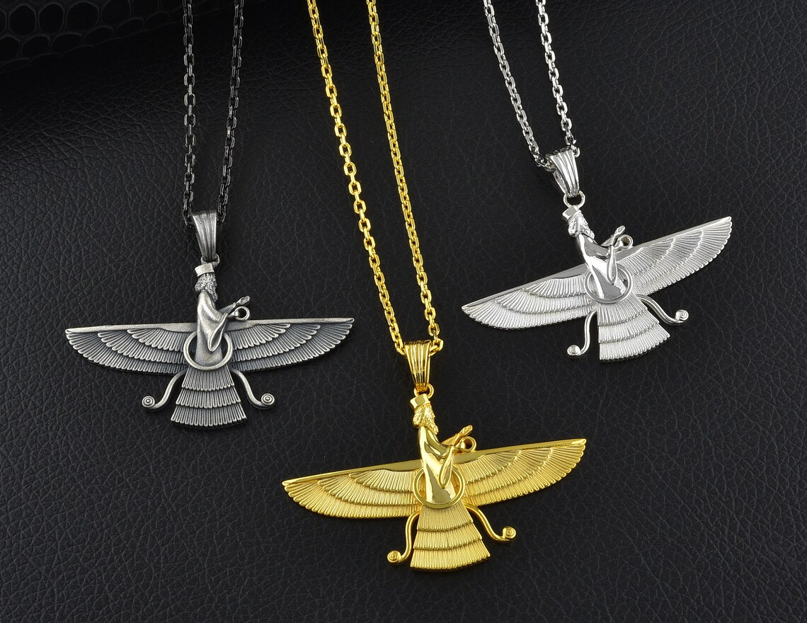 Faravahar Ahura Mazda Mens Pendant Necklace Gold Coated Etsy