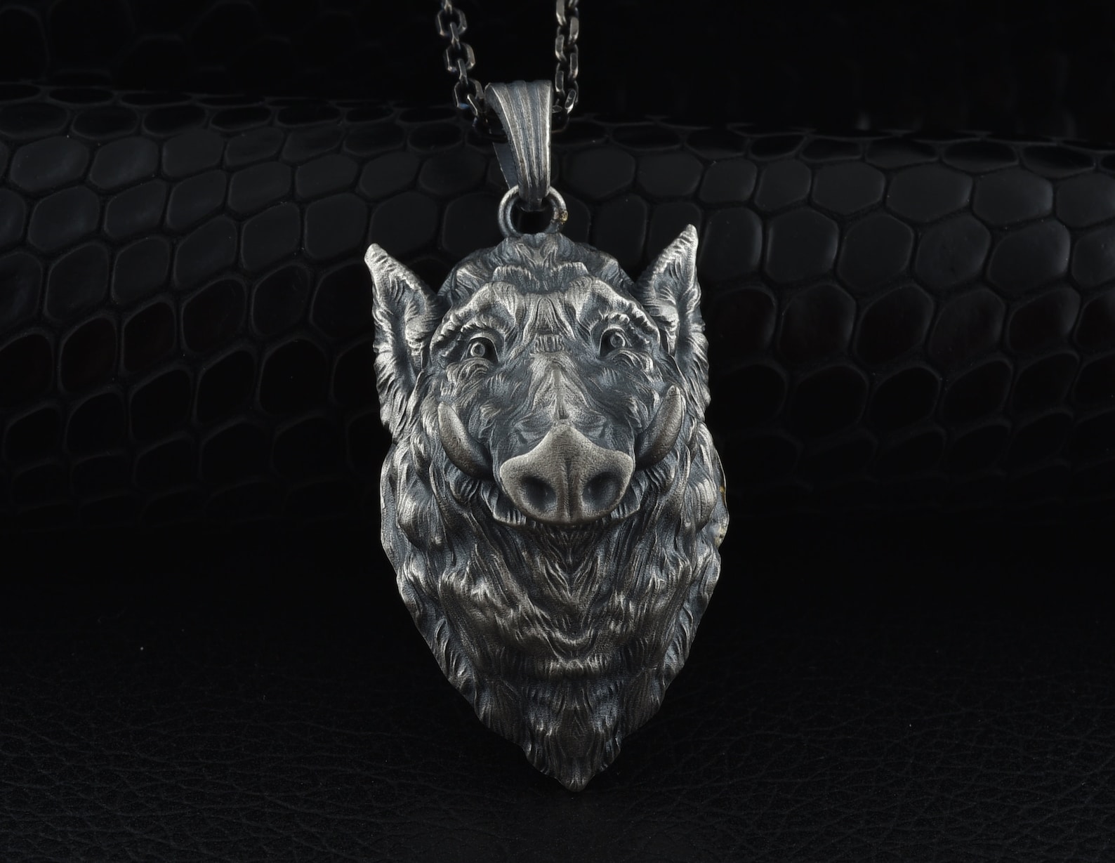 Wild Boar Mens Necklace Silver Boar Head Pendant With Chain Etsy