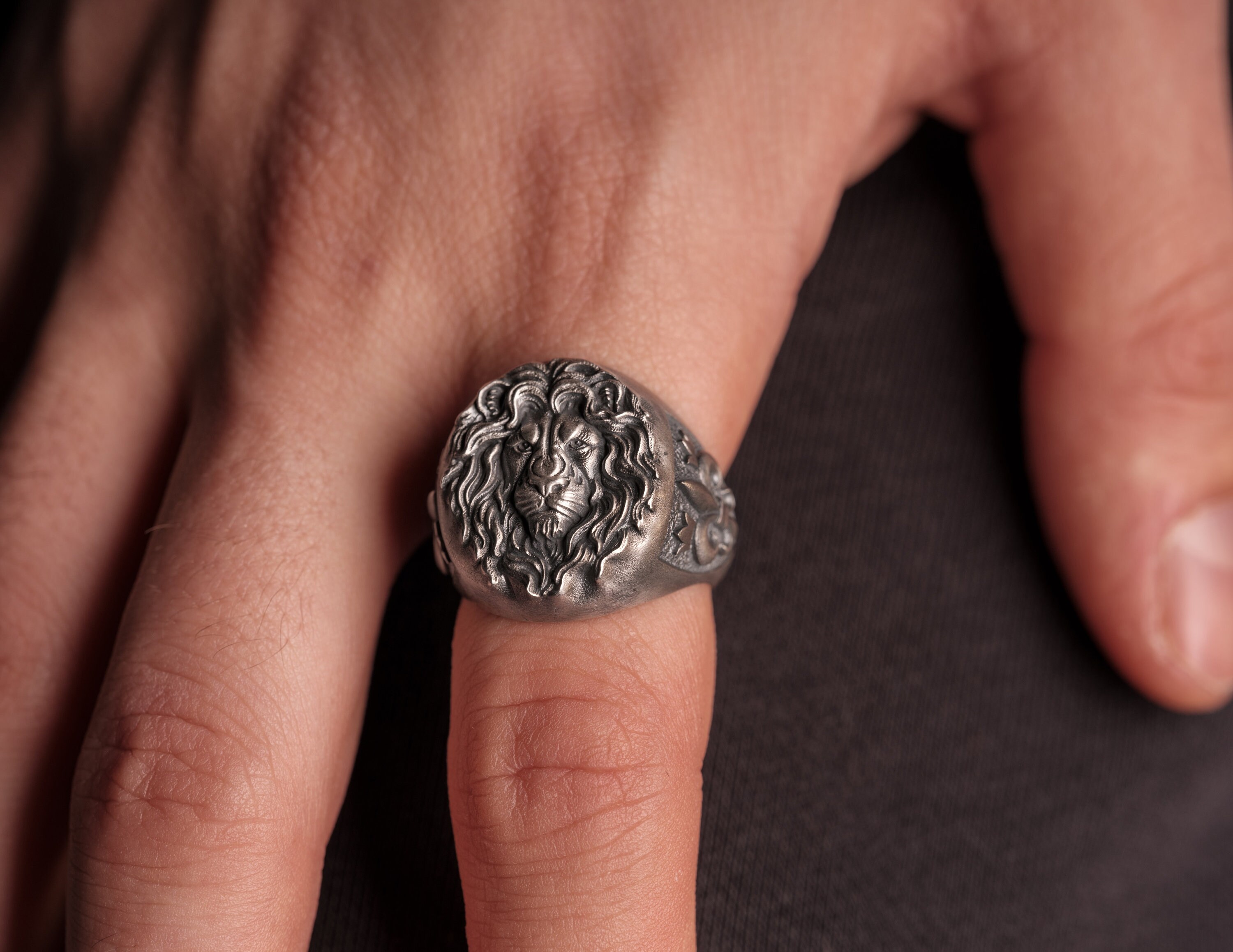 Signet Lion Ring Men Silver Lion Ring Oxidized Lion Ring | Etsy