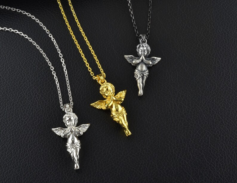 Baby Angel Mens Necklace Gold Baby Angel Pendant Silver Etsy