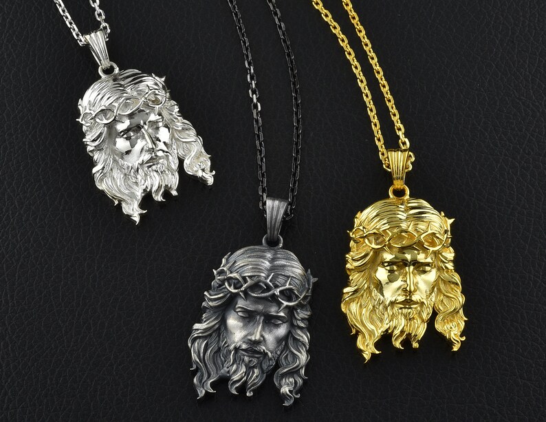 Gold Jesus Mens Necklace With Chain Veil of Veronica Silver Etsy