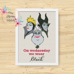 Villains Cross Stitch Pattern, On wednesday we wear black, Evil queen, Heroes Cartoon xstitch, Nursery decor stitch counted, PDF pattern#088