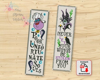 Bookmark Villains cross stitch pattern, Mini Pixel Villains, Halloween Cross Stitch, Fairytale Xstitch, Reader Library, Classic Book, #219