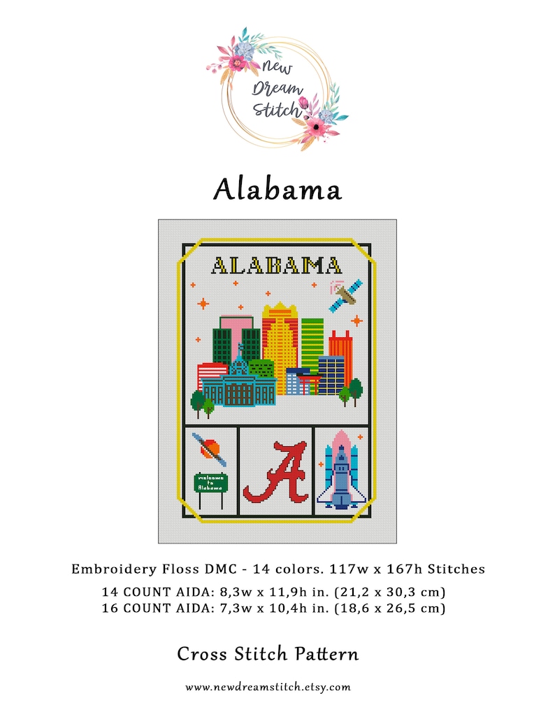 Alabama Cross Stitch Pattern Little City Cross Stitch Etsy