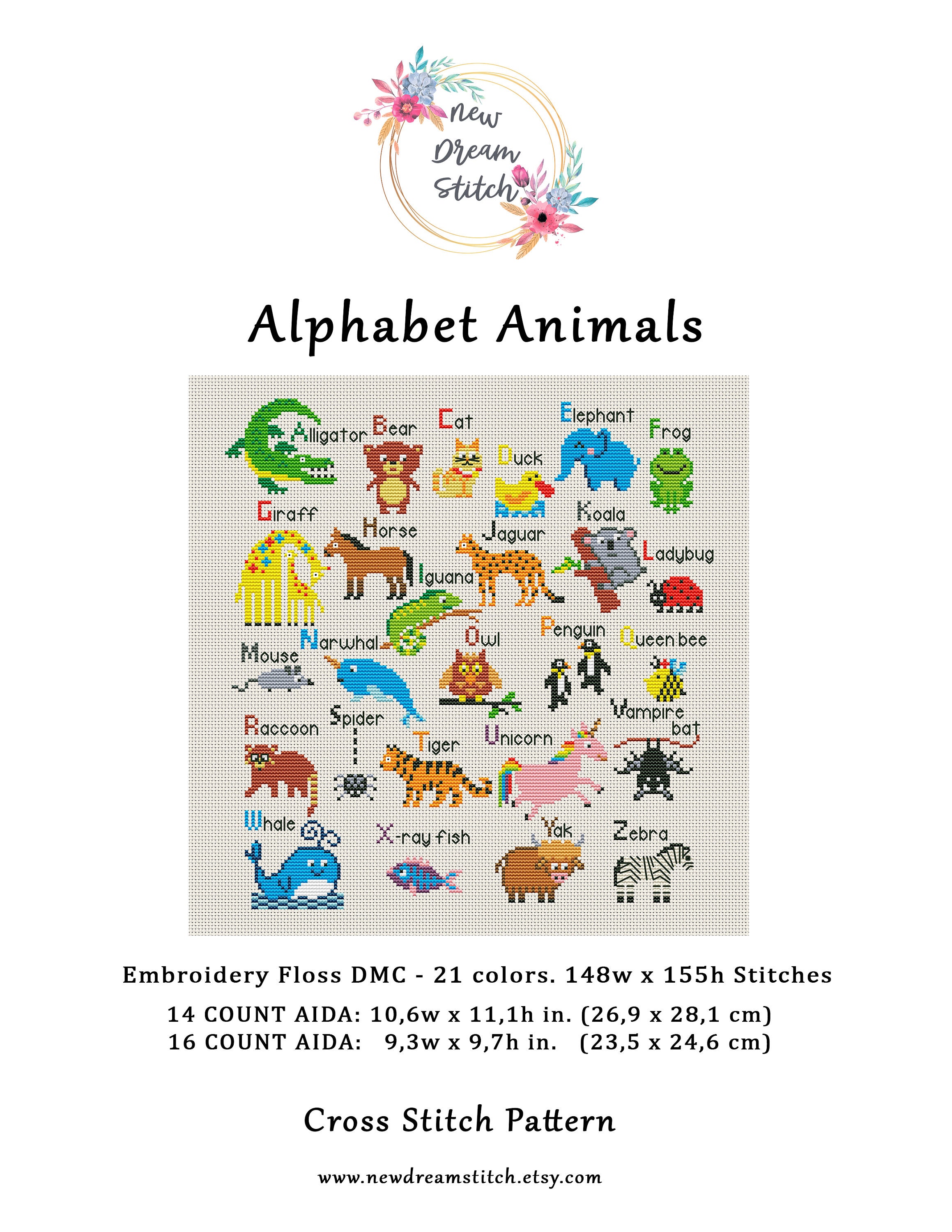 Animals Alphabet cross stitch pattern Funny cross stitch | Etsy