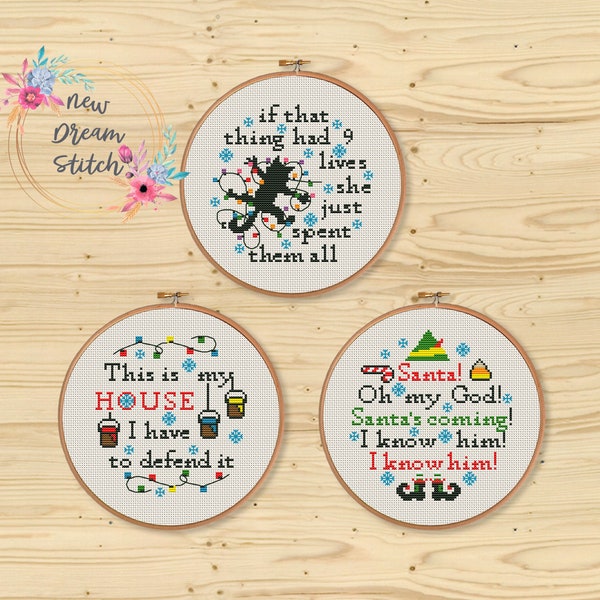 SET Christmas Quotes Cross Stitch Pattern, Holiday Christmas Decor xStitch, Winter Cross Stitch, Merry Christmas, Funny movie Quotes, #199