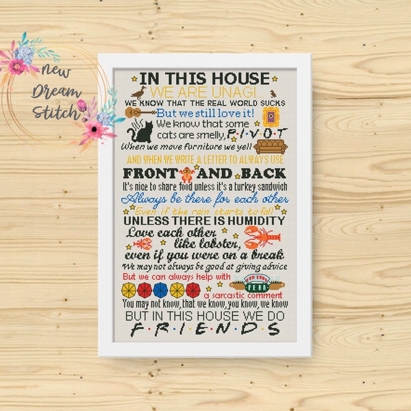 In This House we do Friends Cross Stitch Pattern, Home Family Rules, Best Quotes Friends TV Show xstitch, Counted Chart, Comic Series, #093