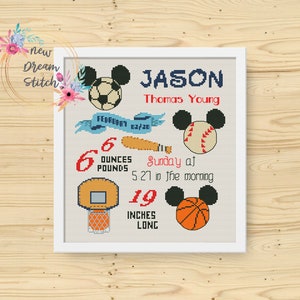 Baby birth announcement cross stitch pattern, Mouse cross stitch pattern, New baby birth Nursery decor wall art, Baby sampler, #029