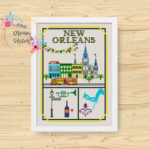 New Orleans Cross Stitch Pattern, Little city cross stitch pattern, Modern cross stitch, US State cross stitch, Travel cross stitch, #005