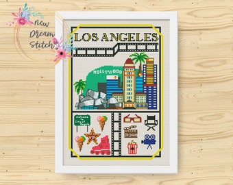Los Angeles Cross Stitch Pattern, Little city cross stitch pattern, California xstitch, US State cross stitch, Travel cross stitch, #073
