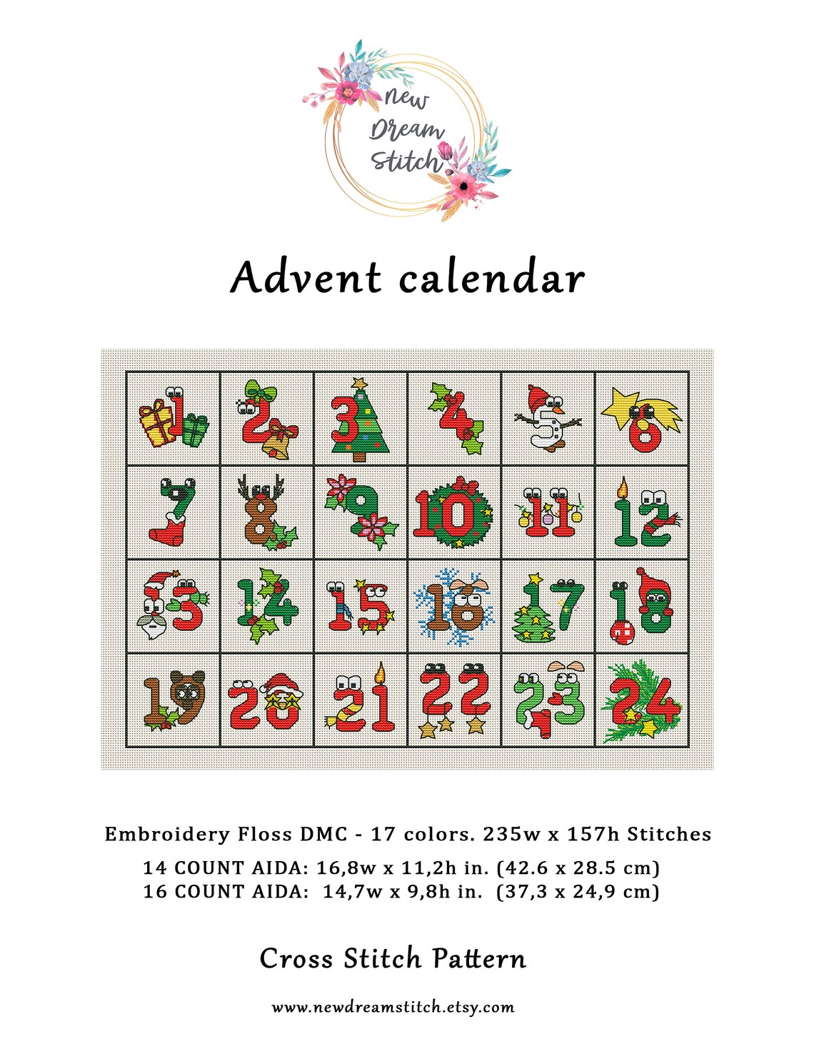 Advent calendar Cross Stitch Pattern Holiday Christmas Decor Etsy