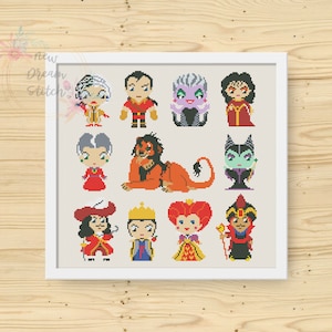 Villains Cross Stitch Pattern, Pixel People Cross Stitch, Mini Pixel Heroes Cartoon xstitch, Nursery decor stitch counted, PDF pattern  #087