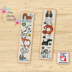 Bookmark dogs cross stitch pattern Dog paws and footprints Animals Pets Corgi Bulldog Dachshund Spaniel Reader Library Classic Book #226