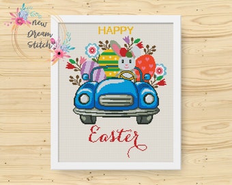 Happy Easter cross stitch pattern, Easter Bunny Rabbit cross stitch pattern, Easter Floral Egg cross stitch, Sweet Spring Flowers, #159