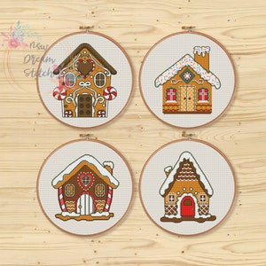 SET of 4 Gingerbread houses Cross Stitch Pattern, Holiday Gingerbread Christmas Decor xStitch, Merry Christmas cross stitch pattern, #130