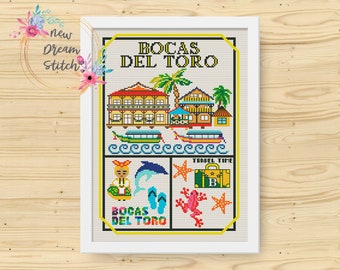 Bocas del Toro Cross Stitch Pattern, Little city cross stitch pattern, Modern cross stitch, Panama cross stitch, Travel cross stitch, #105