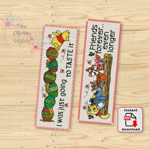Bookmark Bear and friends cross stitch pattern, Bear fantasy Quotes, Reader Library, reading xstitch, kids room decor, Classic Book, #186