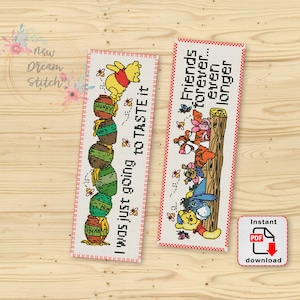 Marcador de libros con patrón de punto de cruz de oso y amigos, citas de fantasía de osos, biblioteca del lector, lectura xstitch, decoración de habitación de niños, libro clásico, n.° 186