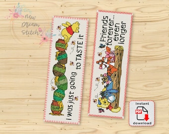 Bookmark Bear and friends cross stitch pattern, Bear fantasy Quotes, Reader Library, reading xstitch, kids room decor, Classic Book, #186