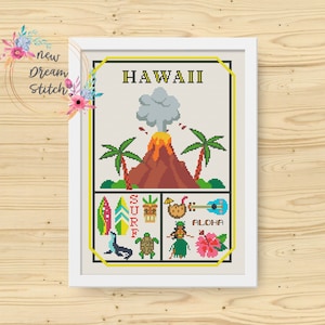 Hawaii Cross Stitch Pattern, Little city cross stitch pattern, Modern cross stitch, US State cross stitch, Travel cross stitch, #135