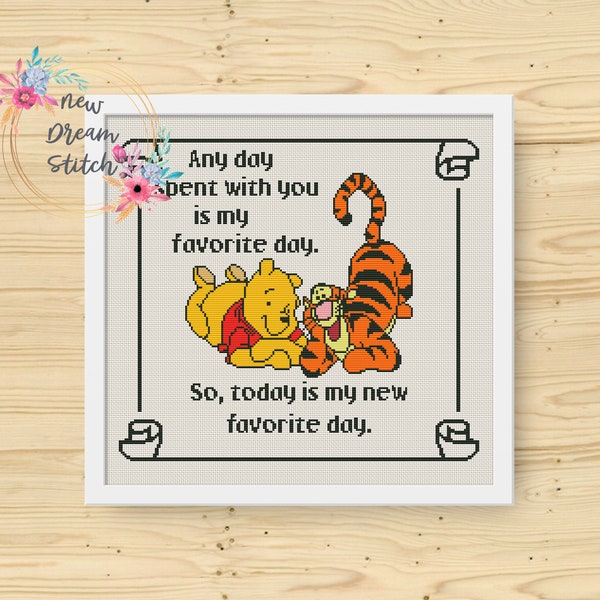 Bear and Tigger Cross Stitch Pattern, kids room decor cross stitch charts, Piglet, Eeyore, Bear fantasy Quotes cross stitch, #022