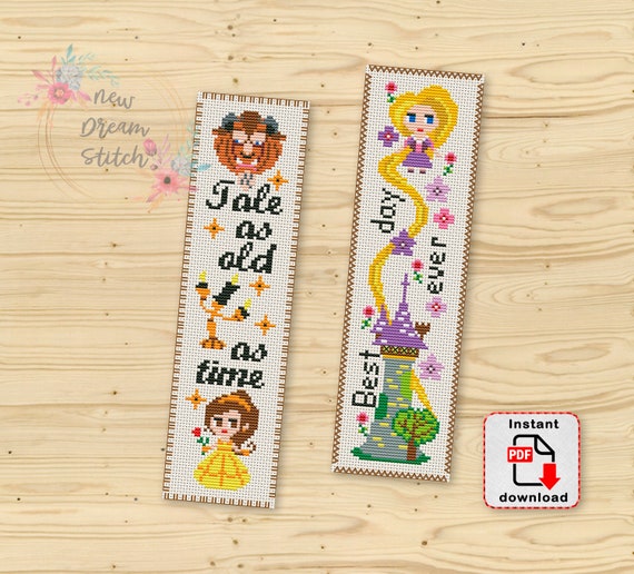 Bookmark Princesses Cross Stitch Pattern, Mini Pixel Princesses, Tale as  Old as Time, Enchanted Rose, Reader Library, Classic Book, 181 