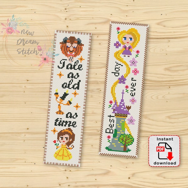 Marcapáginas Princesas patrón de punto de cruz, Mini Pixel Princesses, Cuento tan antiguo como el tiempo, Rosa encantada, Biblioteca del lector, Libro clásico, #181