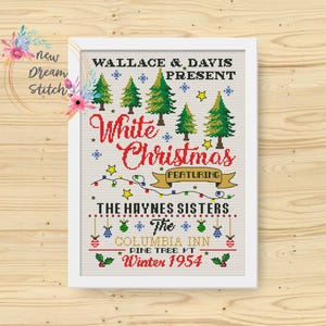 White Christmas Cross Stitch Pattern, Embroidery pattern Christmas Holiday Classics, Favorite Christmas Movies, Festive Movie Moments, #235