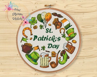 Patrick Day cross stitch pattern, St. Patrick stitch chart, Sampler Saint Patrick's Day Counted Cross Stitch, Shamrock cross stitch, #146
